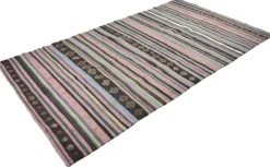 Grand kilim ancien d’Anatolie rose et gris, 357 x 187 cm