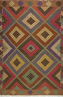 Grand kilim Oushak vintage géométrique multicolore 297 x 203 cm