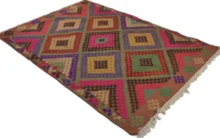 Grand kilim Oushak vintage géométrique multicolore 297 x 203 cm