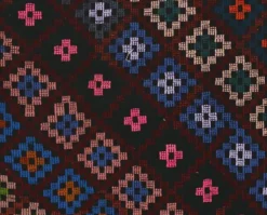 Grand kilim turc vintage graphique bleu et rose 282 x 203 cm