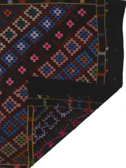 Grand kilim turc vintage graphique bleu et rose 282 x 203 cm