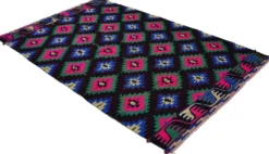 Grand kilim turc vintage Oushak géométrique multicolore 309 x 195 cm