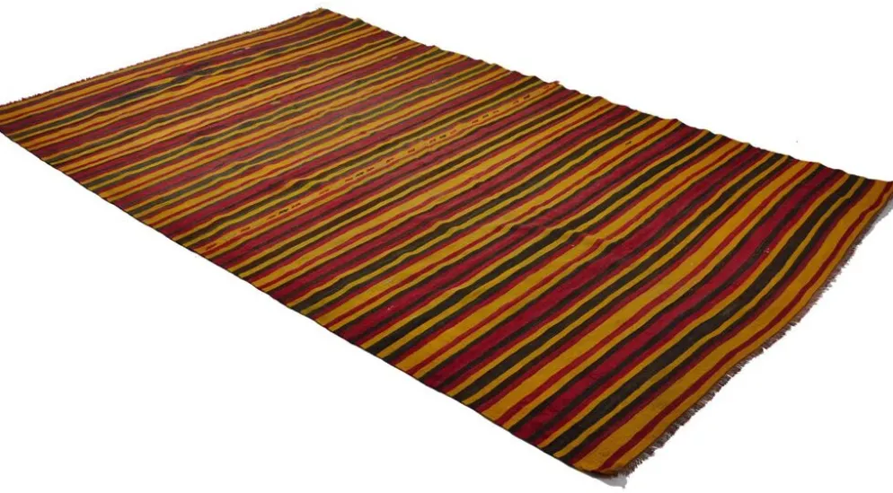 Grand Kilim Turc Vintage Raye Rouge et Jaune 326 x 196 cm