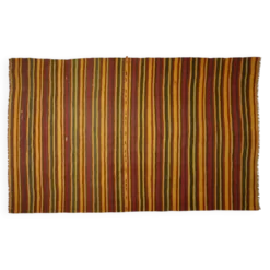 Grand Kilim Turc Vintage Raye Rouge et Jaune 326 x 196 cm