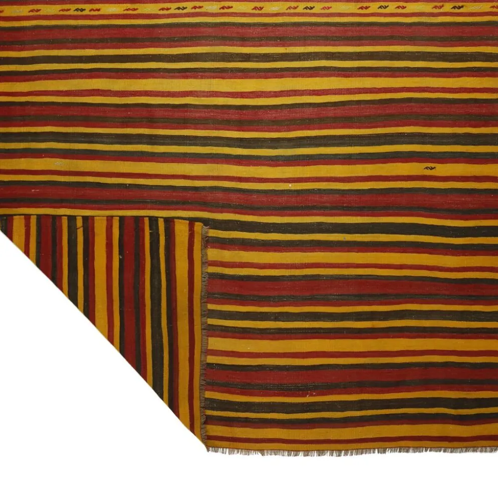 Grand Kilim Turc Vintage Raye Rouge et Jaune 326 x 196 cm