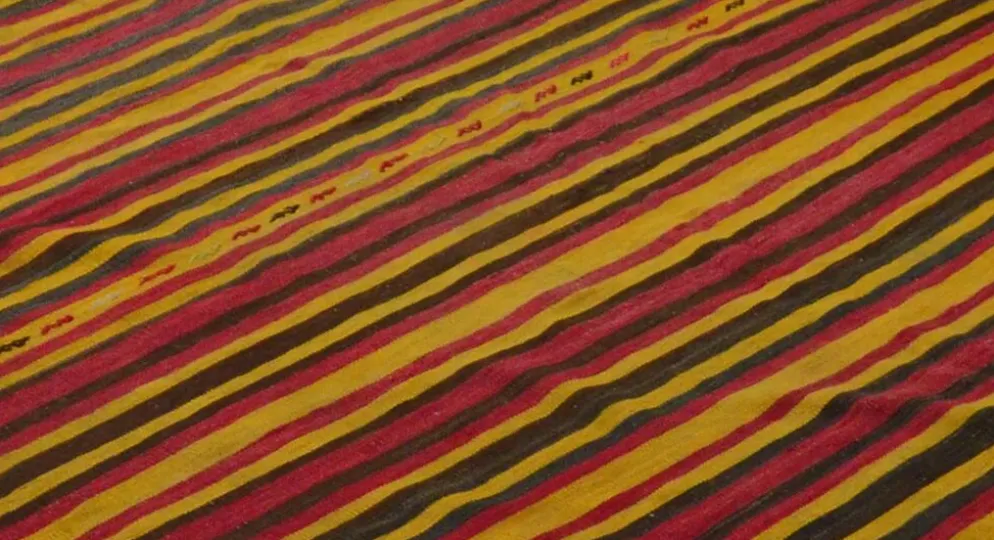 Grand Kilim Turc Vintage Raye Rouge et Jaune 326 x 196 cm