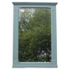 Grand miroir ancien biseauté rénové vert sauge – 99,5 × 71 cm