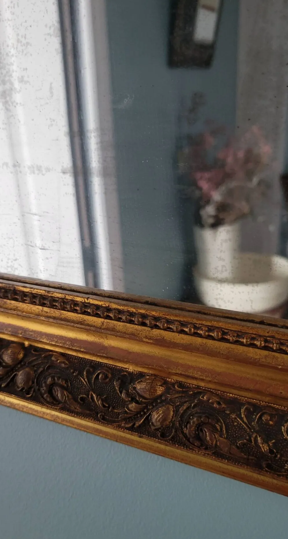 Grand miroir ancien en bois et stuc doré, Style Napoléon III/Louis-Philippe