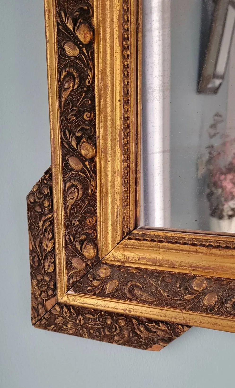 Grand miroir ancien en bois et stuc doré, Style Napoléon III/Louis-Philippe