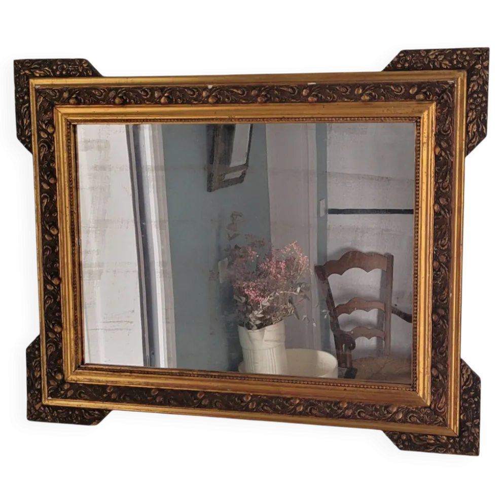Grand miroir ancien en bois et stuc doré, Style Napoléon III/Louis-Philippe