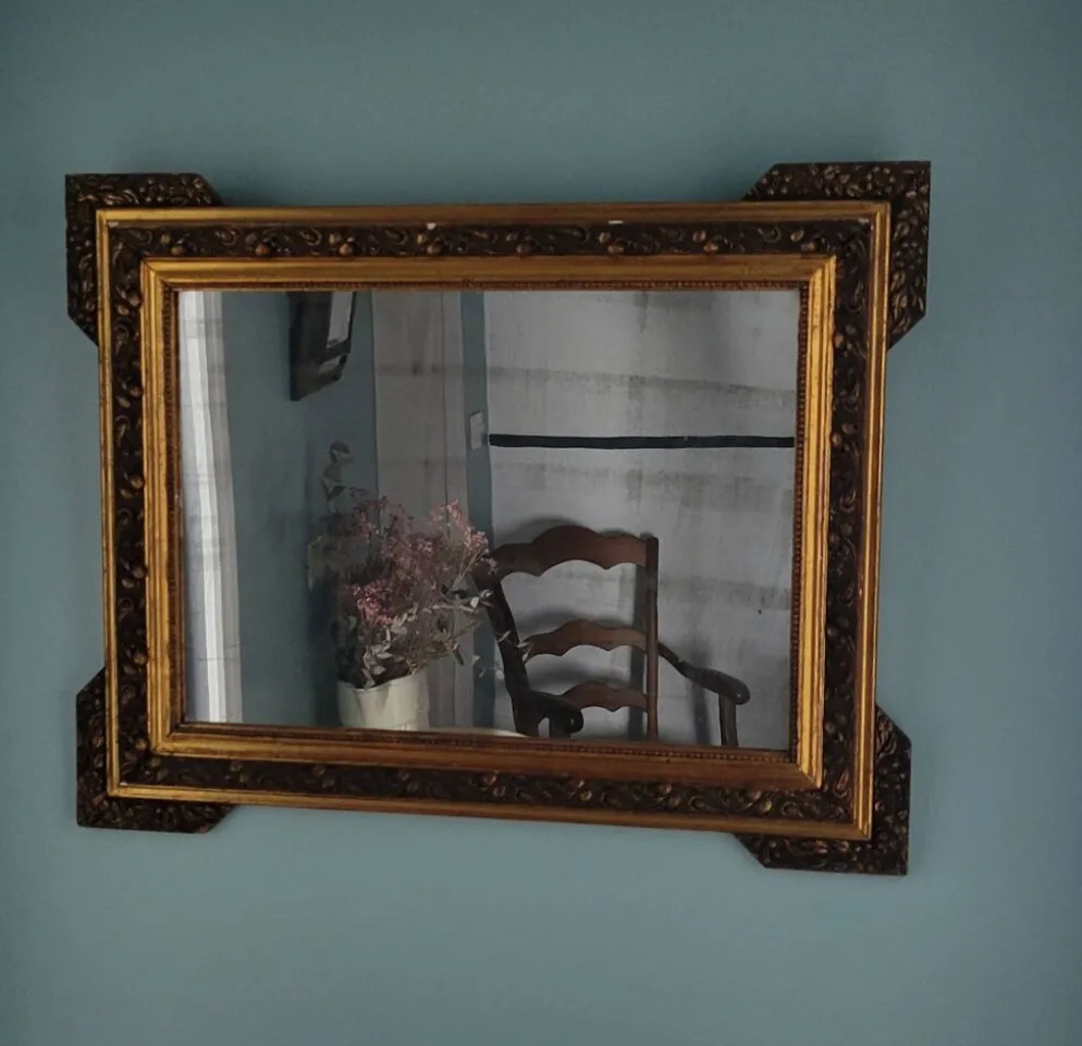 Grand miroir ancien en bois et stuc doré, Style Napoléon III/Louis-Philippe