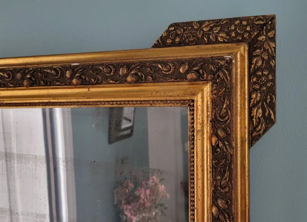 Grand miroir ancien en bois et stuc doré, Style Napoléon III/Louis-Philippe