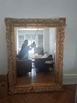 Grand miroir ancien monumental 185x145 bois doré glace biseautée style