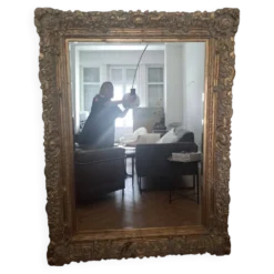 Grand miroir ancien monumental 185x145 bois doré glace biseautée style