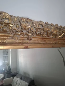 Grand miroir ancien monumental 185x145 bois doré glace biseautée style