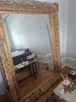 Grand miroir ancien monumental 185x145 bois doré glace biseautée style