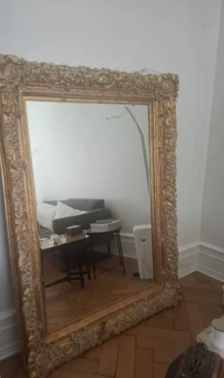 Grand miroir ancien monumental 185x145 bois doré glace biseautée style