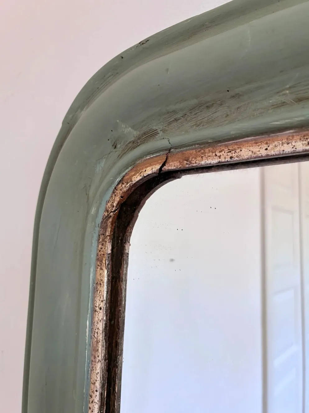 Grand miroir antique français Louis Philippe – vert et or, fin du 19e siècle