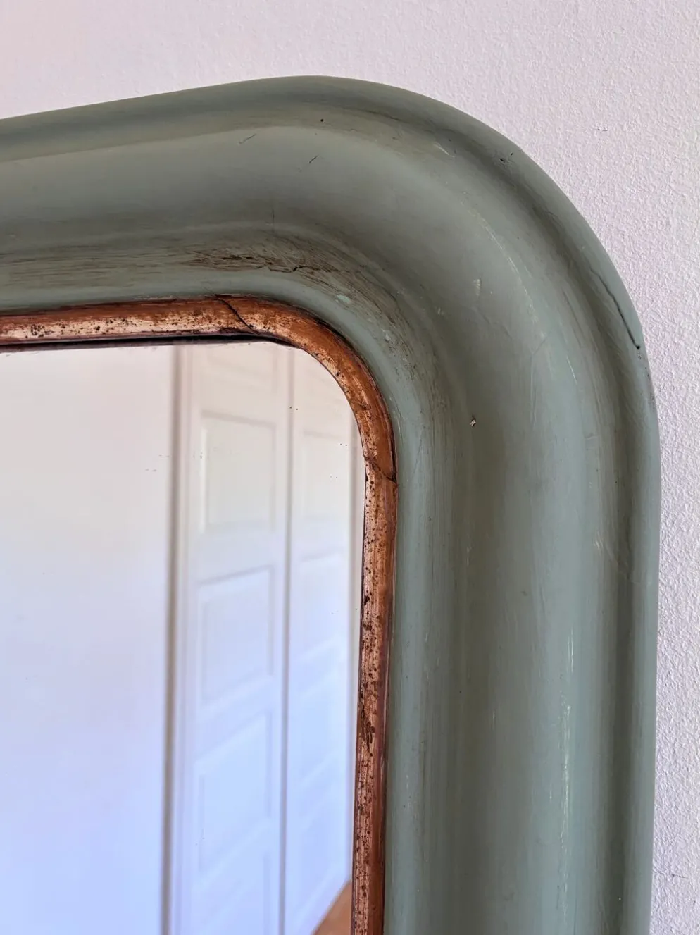 Grand miroir antique français Louis Philippe – vert et or, fin du 19e siècle