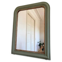 Grand miroir antique français Louis Philippe – vert et or, fin du 19e siècle