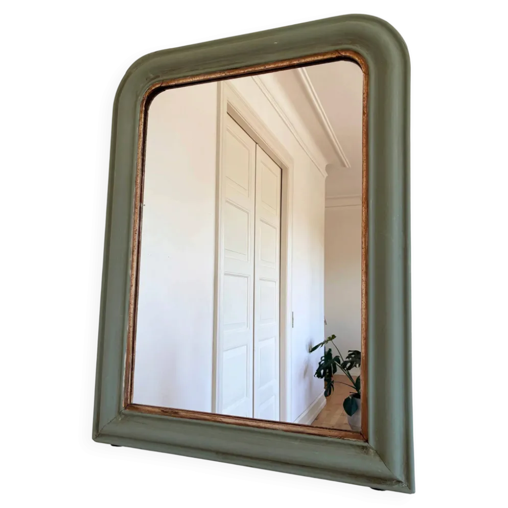 Grand miroir antique français Louis Philippe – vert et or, fin du 19e siècle