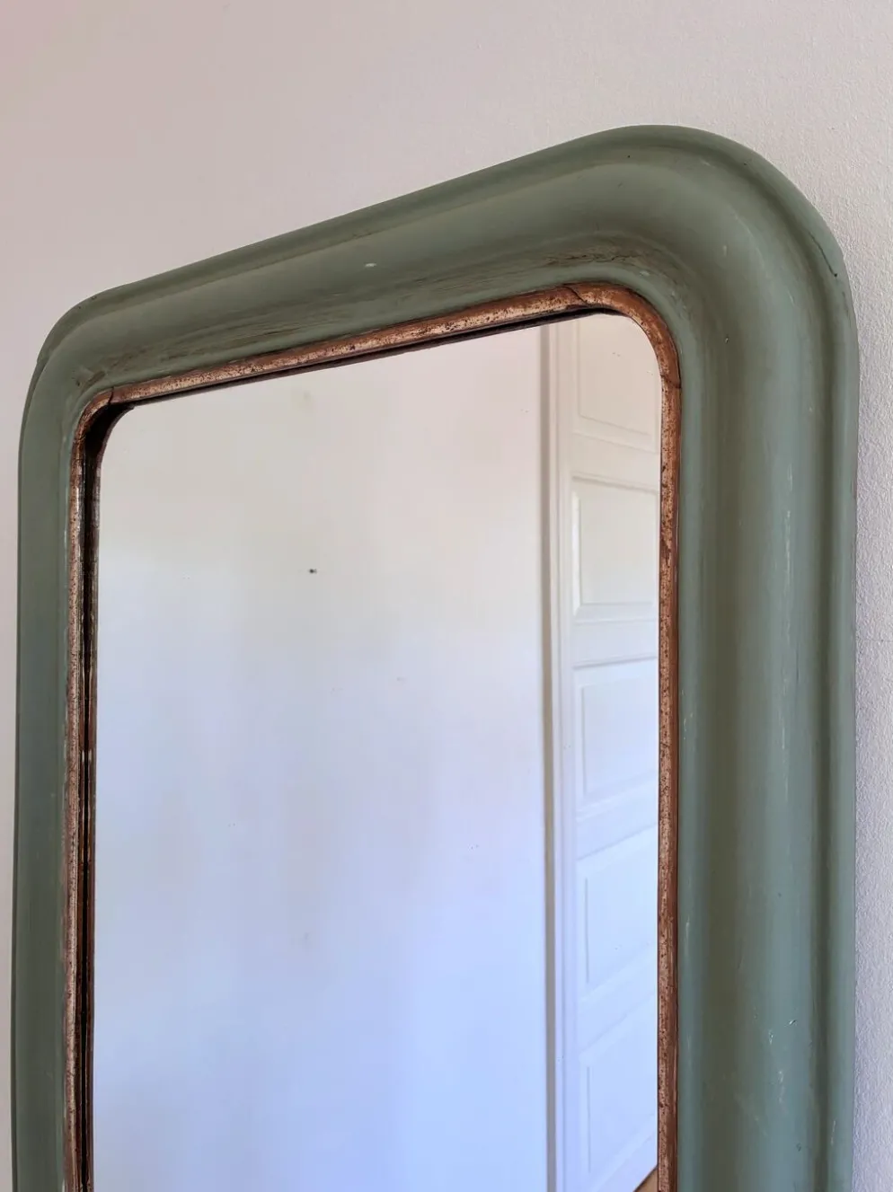 Grand miroir antique français Louis Philippe – vert et or, fin du 19e siècle