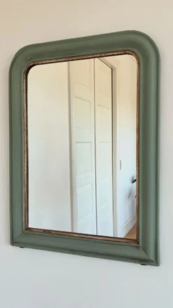 Grand miroir antique français Louis Philippe – vert et or, fin du 19e siècle