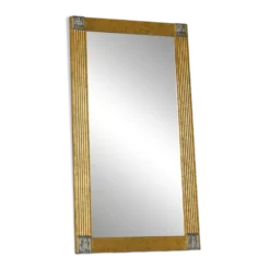 Grand miroir Art déco en laiton patiné avec verre facetté années 1960