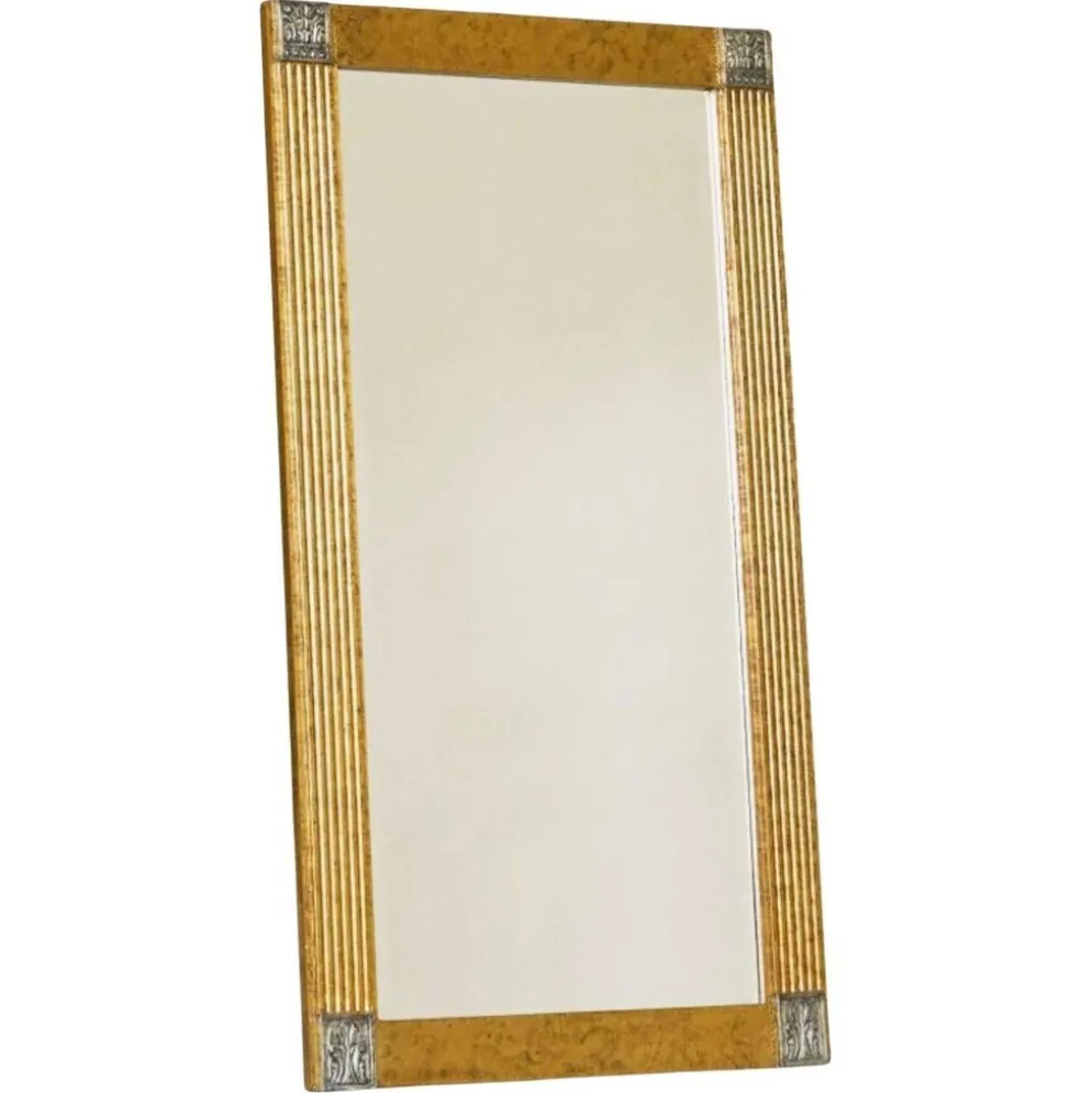 Grand miroir Art déco en laiton patiné avec verre facetté années 1960