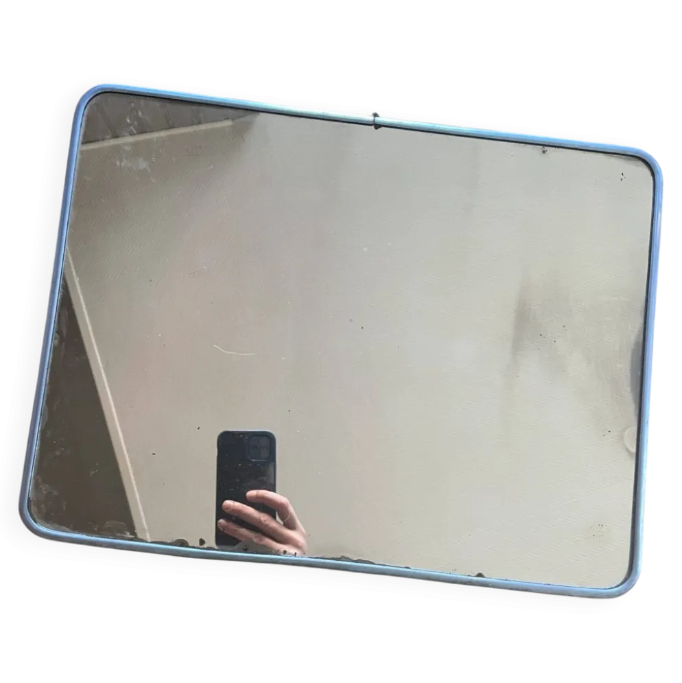 Grand miroir barbier bleu métallisé