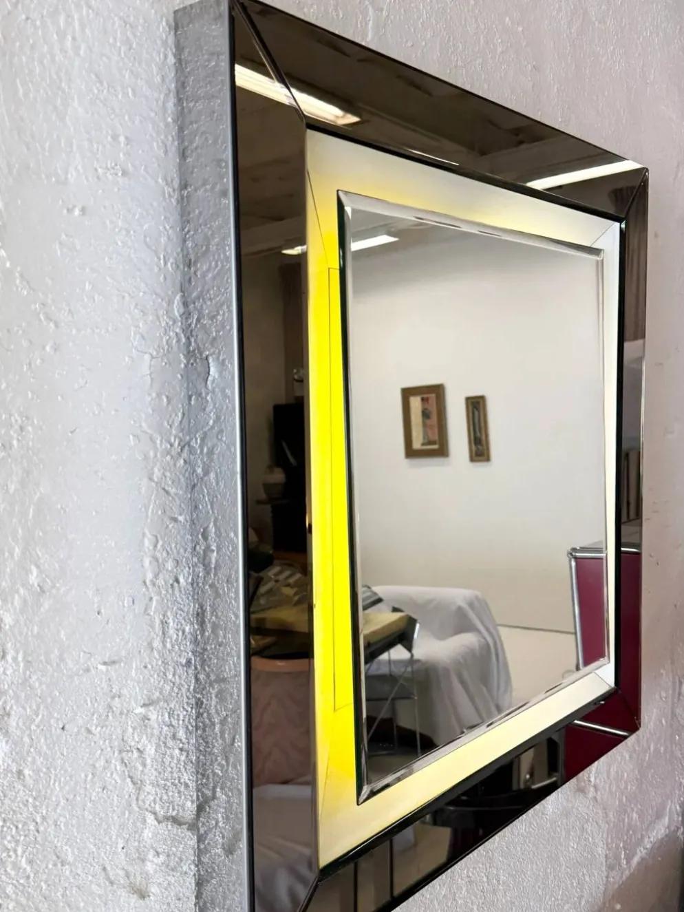 Grand miroir, éclairage intégré – Italie, années 1970
