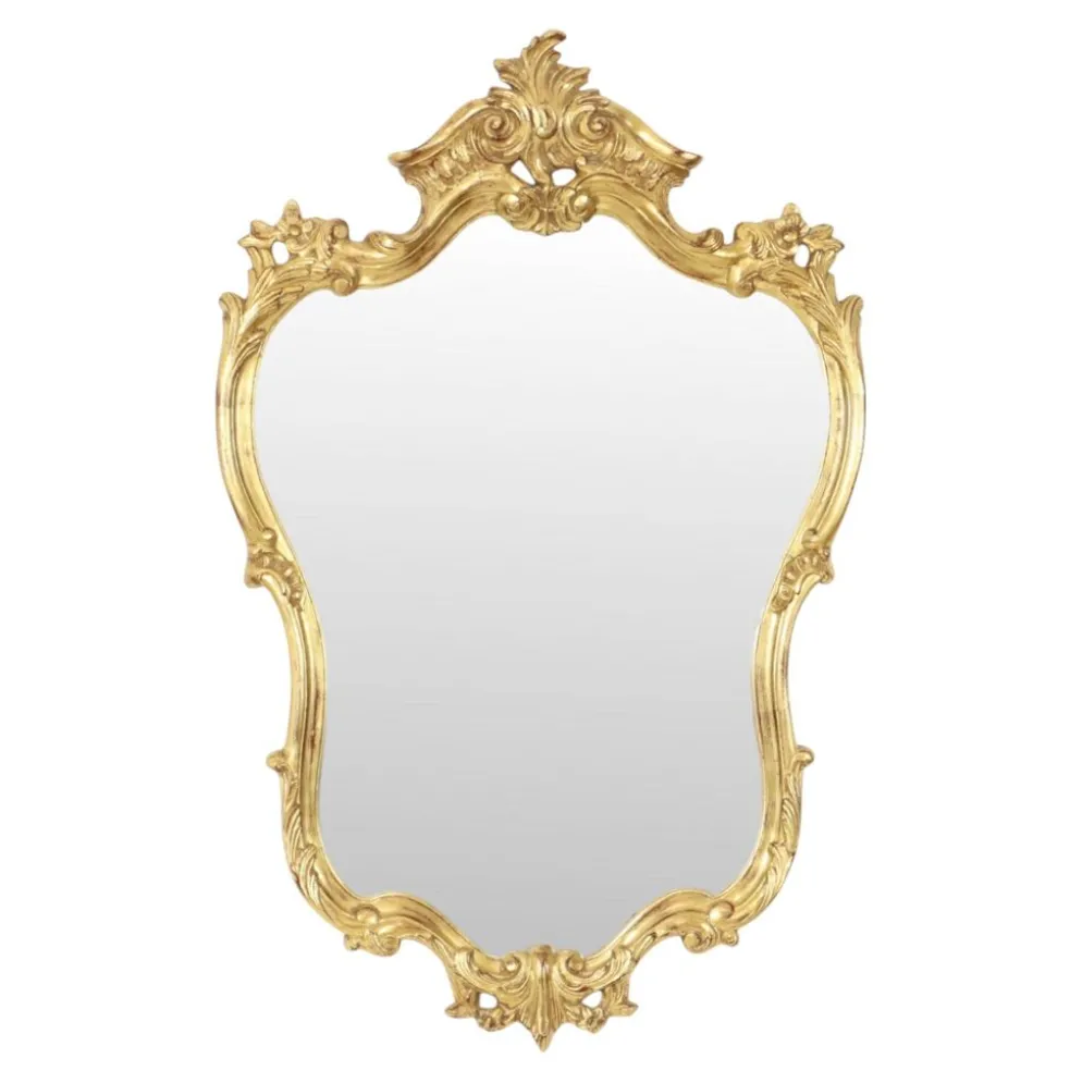 Grand miroir à crête Deknudt, feuille d'or, style baroque, classique, 87 cm