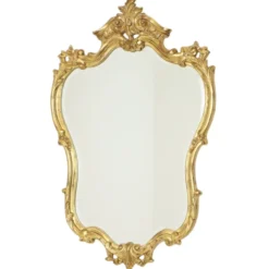 Grand miroir à crête Deknudt, feuille d'or, style baroque, classique, 87 cm