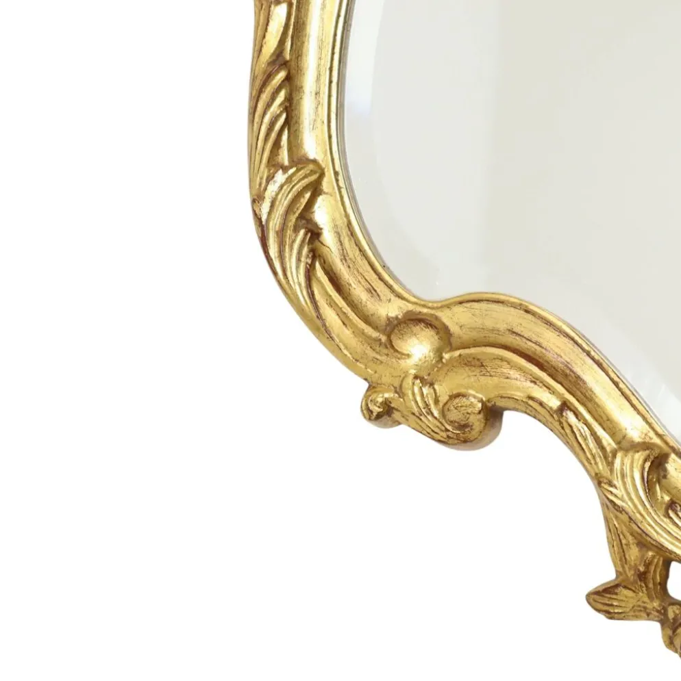 Grand miroir à crête Deknudt, feuille d'or, style baroque, classique, 87 cm