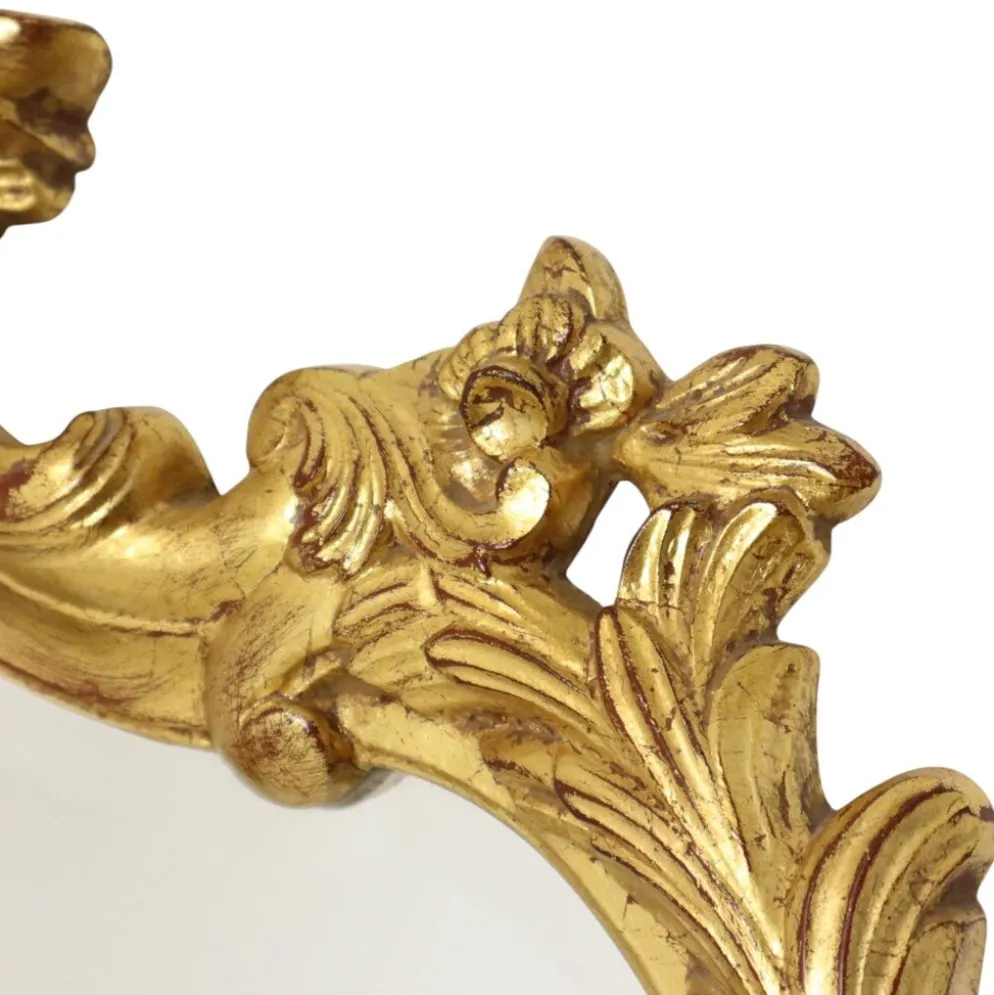 Grand miroir à crête Deknudt, feuille d'or, style baroque, classique, 87 cm