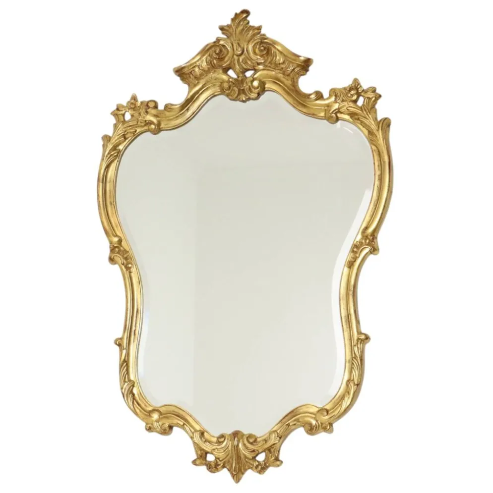 Grand miroir à crête Deknudt, feuille d'or, style baroque, classique, 87 cm