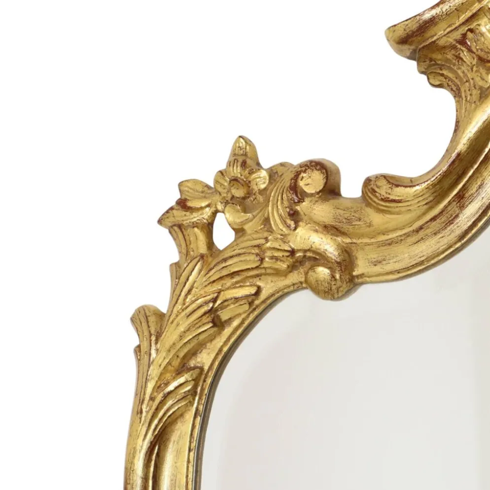 Grand miroir à crête Deknudt, feuille d'or, style baroque, classique, 87 cm