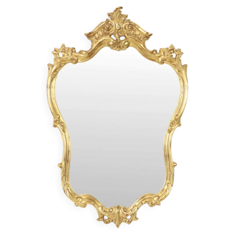 Grand miroir à crête Deknudt, feuille d'or, style baroque, classique, 87 cm
