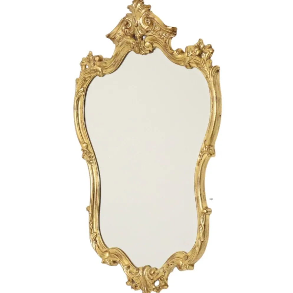 Grand miroir à crête Deknudt, feuille d'or, style baroque, classique, 87 cm