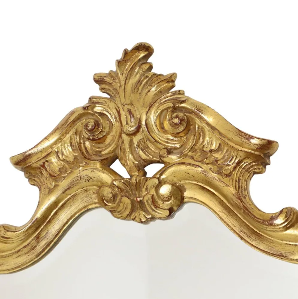 Grand miroir à crête Deknudt, feuille d'or, style baroque, classique, 87 cm