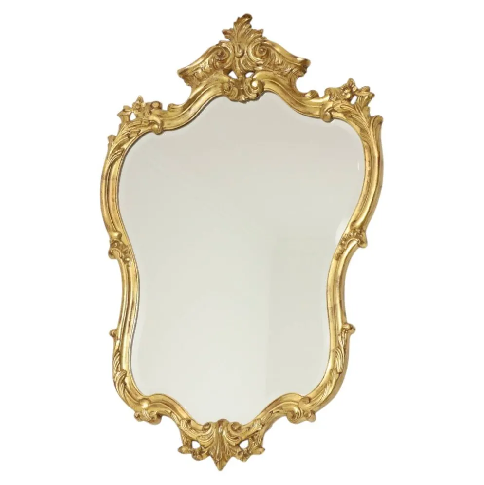 Grand miroir à crête Deknudt, feuille d'or, style baroque, classique, 87 cm