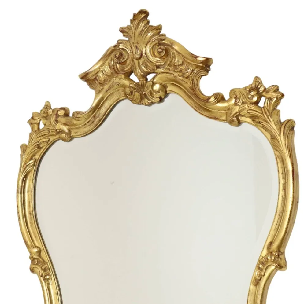 Grand miroir à crête Deknudt, feuille d'or, style baroque, classique, 87 cm