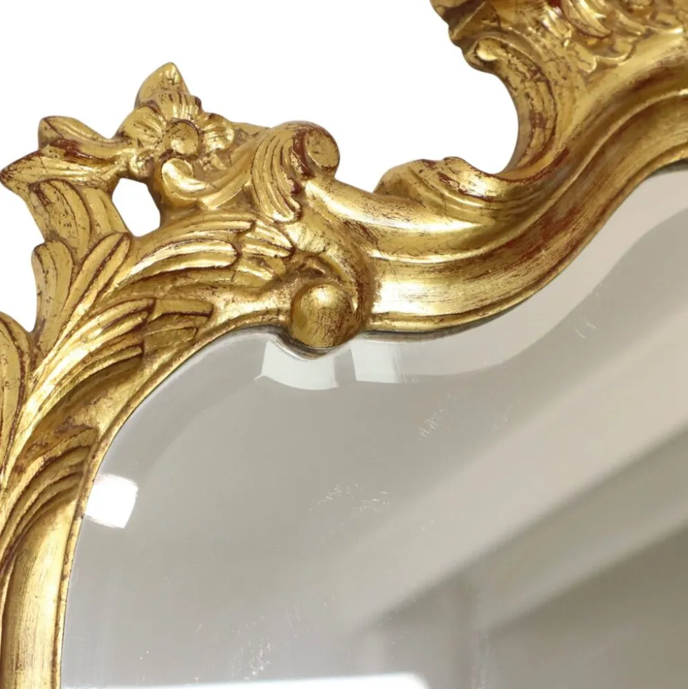 Grand miroir à crête Deknudt, feuille d'or, style baroque, classique, 87 cm