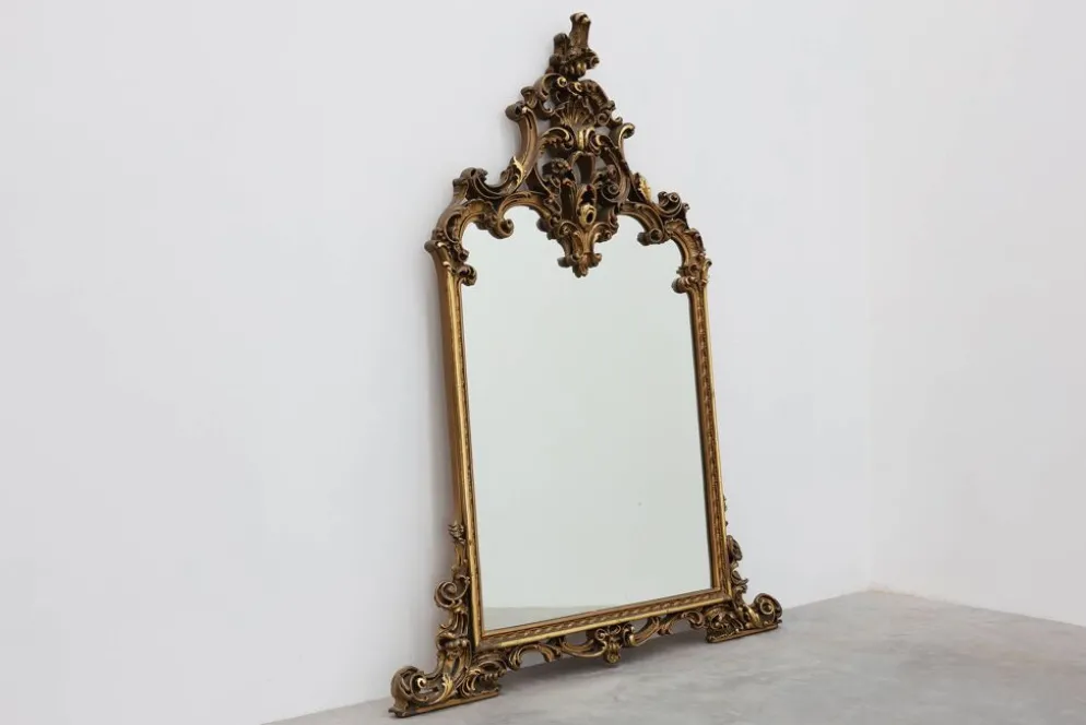 Grand miroir en bois doré de style rococo, Belgique, 20e siècle