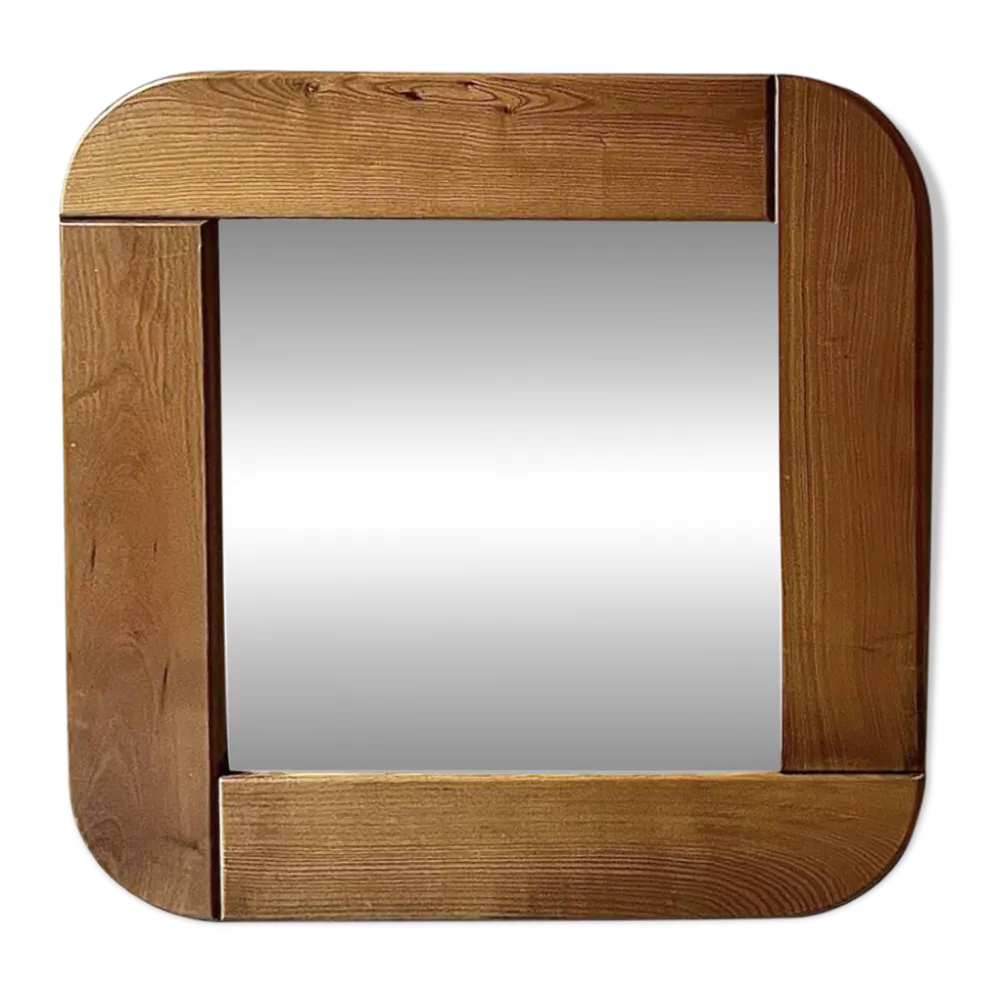 Grand miroir en bois d'orme 78x78, Maison Regain 1978