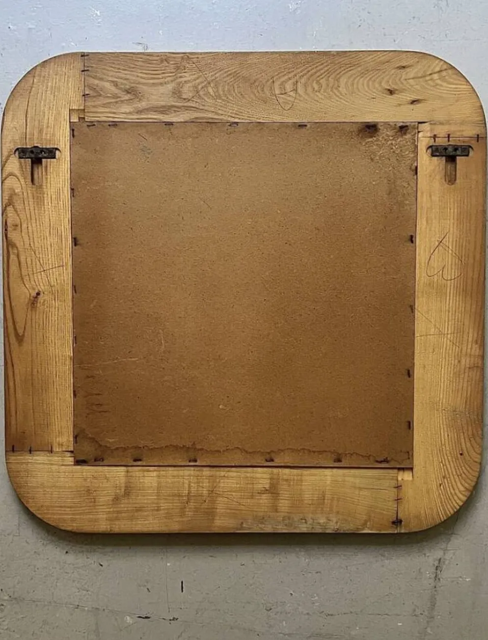 Grand miroir en bois d'orme 78x78, Maison Regain 1978