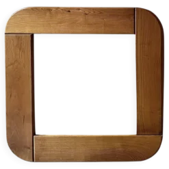Grand miroir en bois d'orme 78x78, Maison Regain 1978