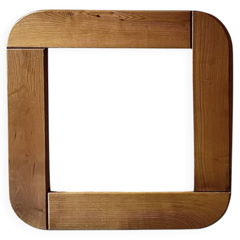 Grand miroir en bois d'orme 78x78, Maison Regain 1978