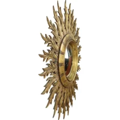 Grand miroir en bois rare en forme de soleil avec finition en feuille d'or XL 86 cm