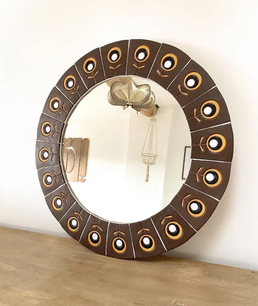 Grand miroir en céramique des années 60/70